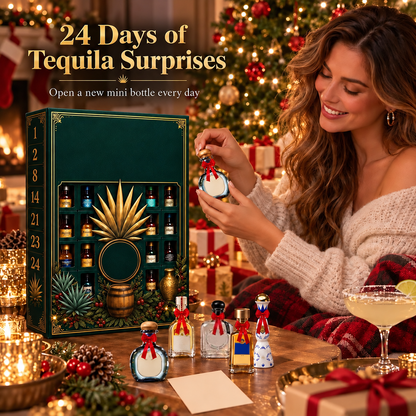🎁✨24-Day Mini Tequila Bottle Advent Blind Box for Holiday Celebration, Bar Table Decor, Collector Gift & Family Countdown