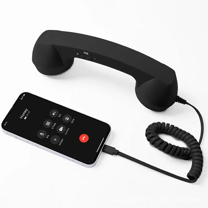 Retro Type-C Wired Phone Handset with Mic & Volume Control