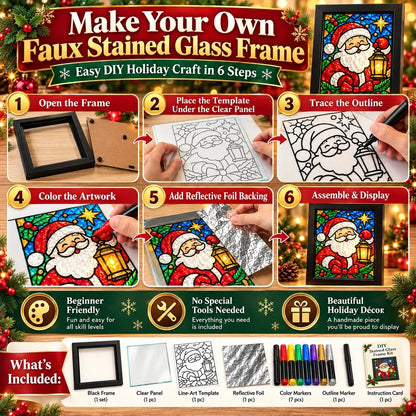 🎄🎨Beginner-Friendly Christmas Stained Glass-Style Frame Kit | 8 Festive Designs with Pens, Foil & Frame (✨Buy 2 Free Shipping)