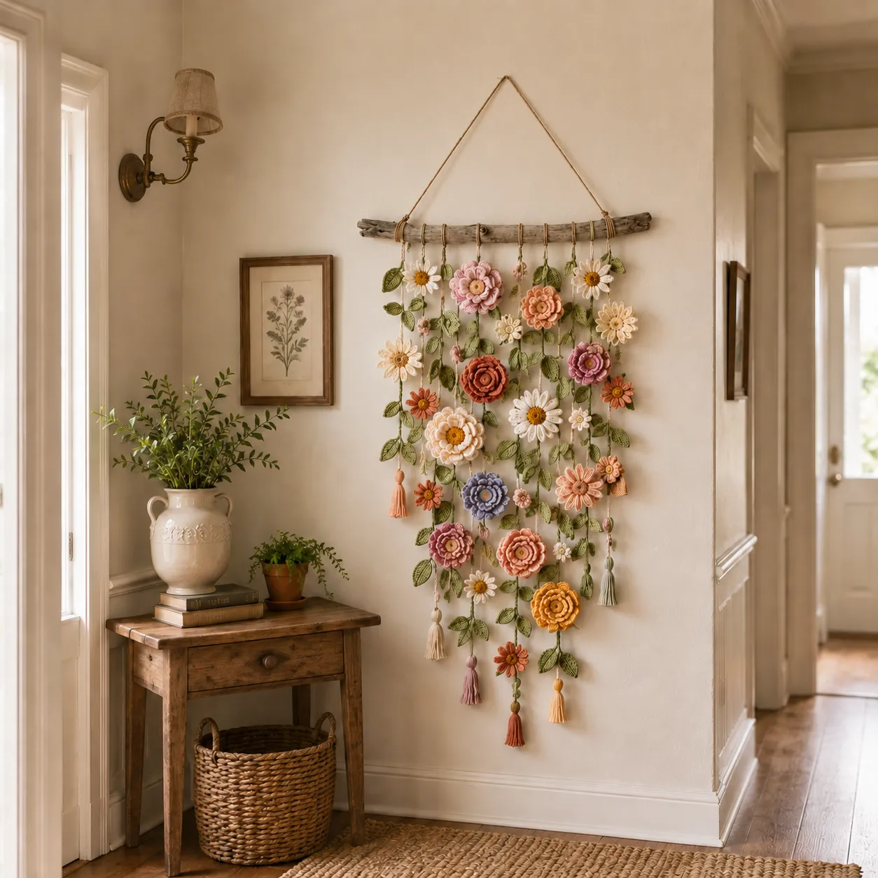Close-up detail of crochet flowers