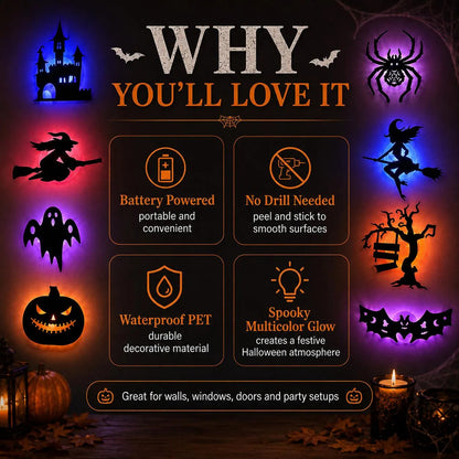 Halloween LED Wall Decor Lights, Peel & Stick Battery Powered Silhouette Stickers