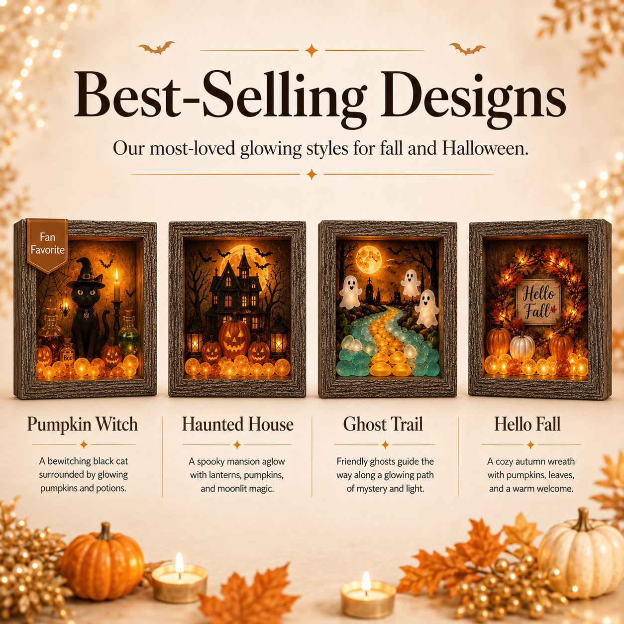 🎃DIY Lighted Halloween Shadow Box Kit – Warm LED Fall Decor & Easy Seasonal Craft