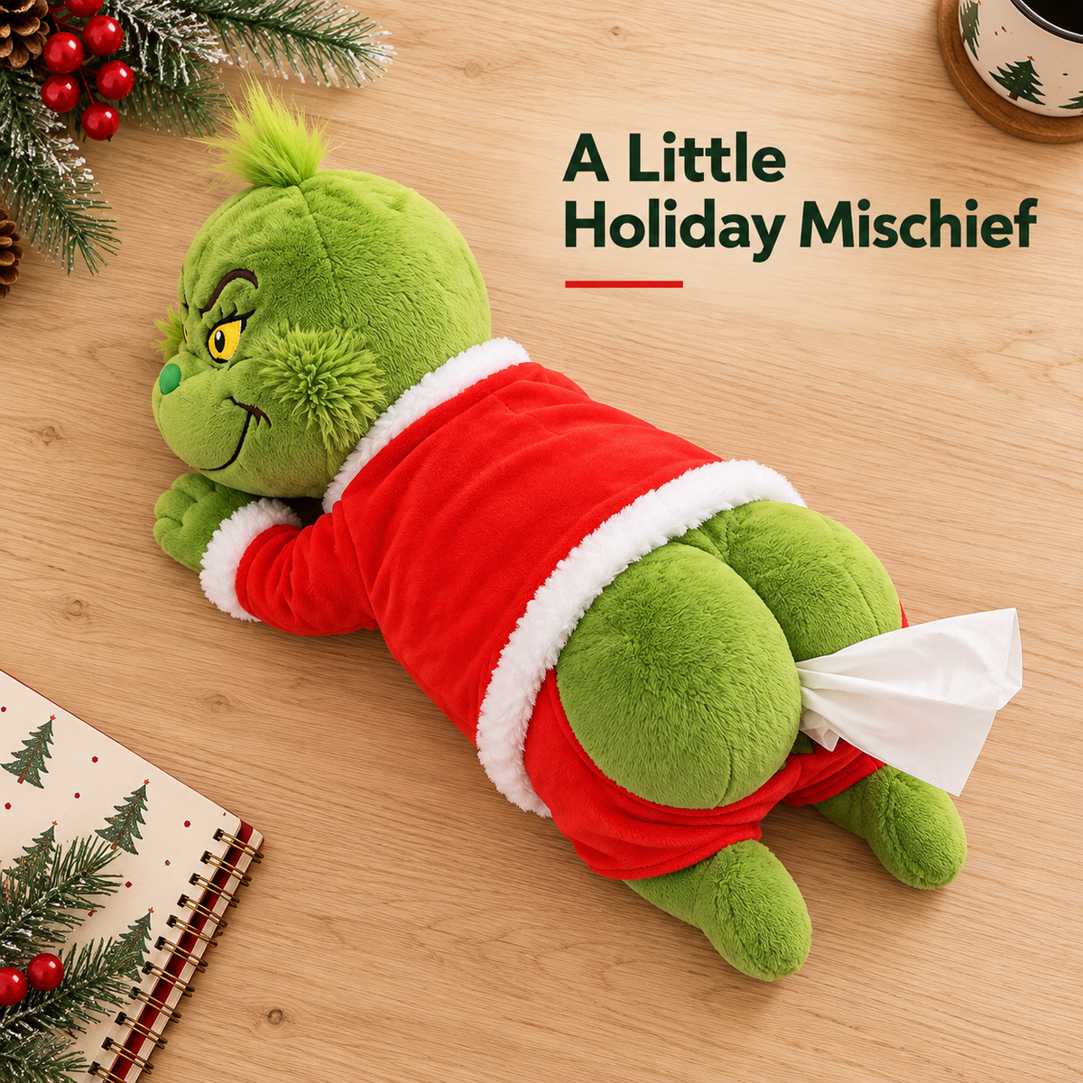 Grinch Plush Tissue Box Cover – Christmas Novelty Holder – image 8