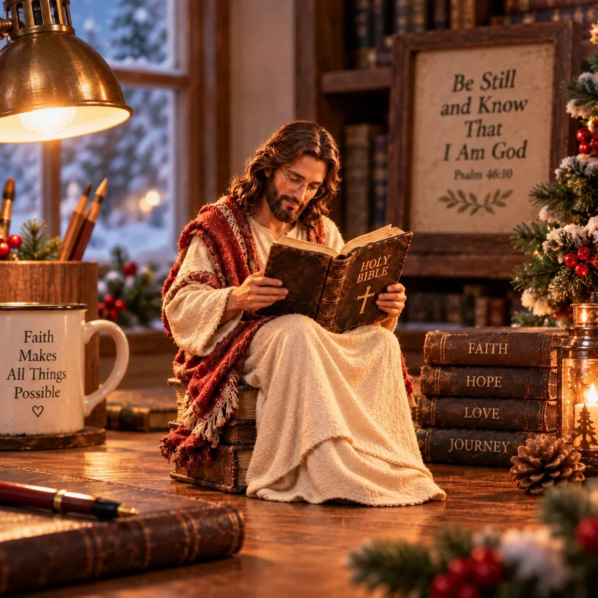 Keep Faith Close – Jesus Reading the Bible Figurine