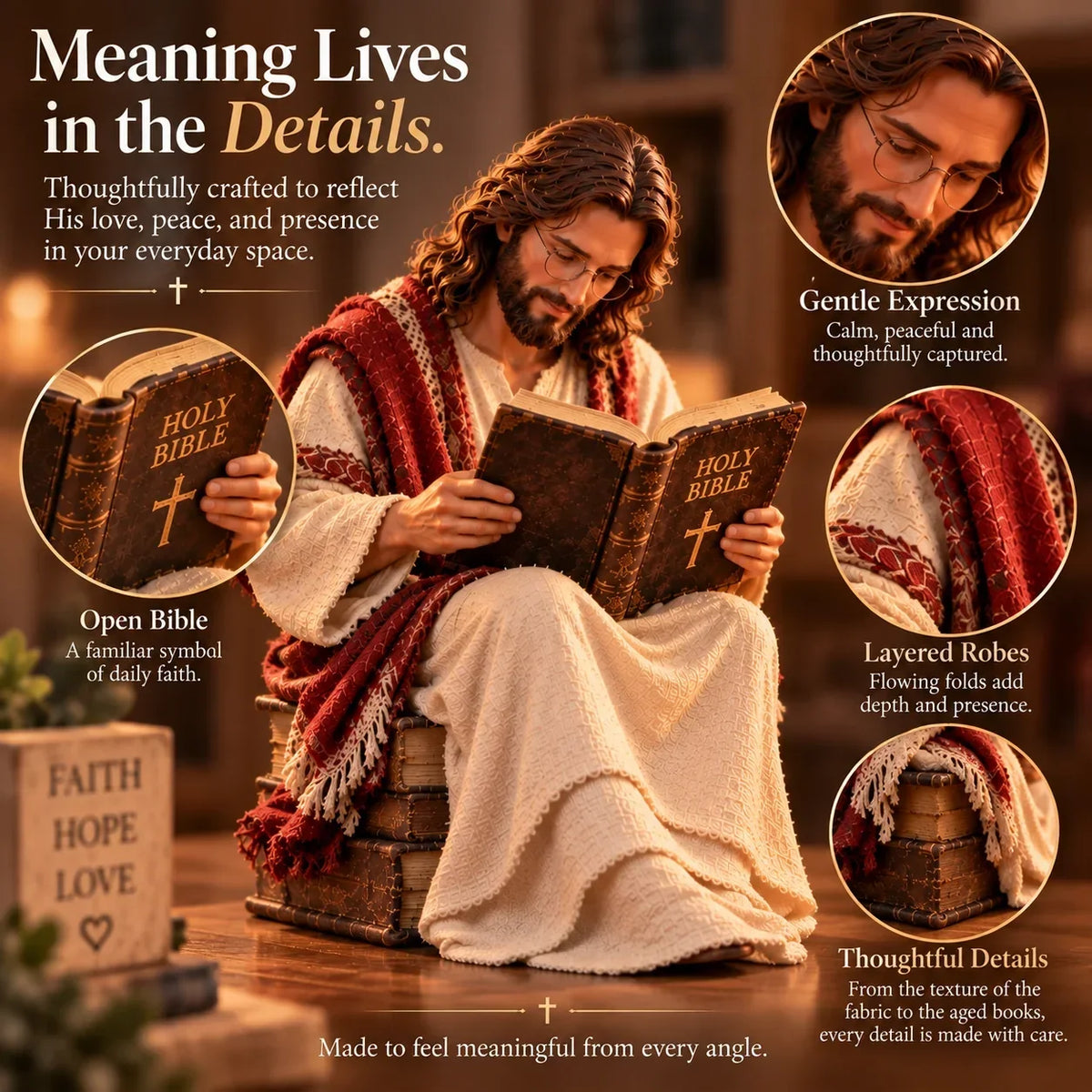 Keep Faith Close – Jesus Reading the Bible Figurine