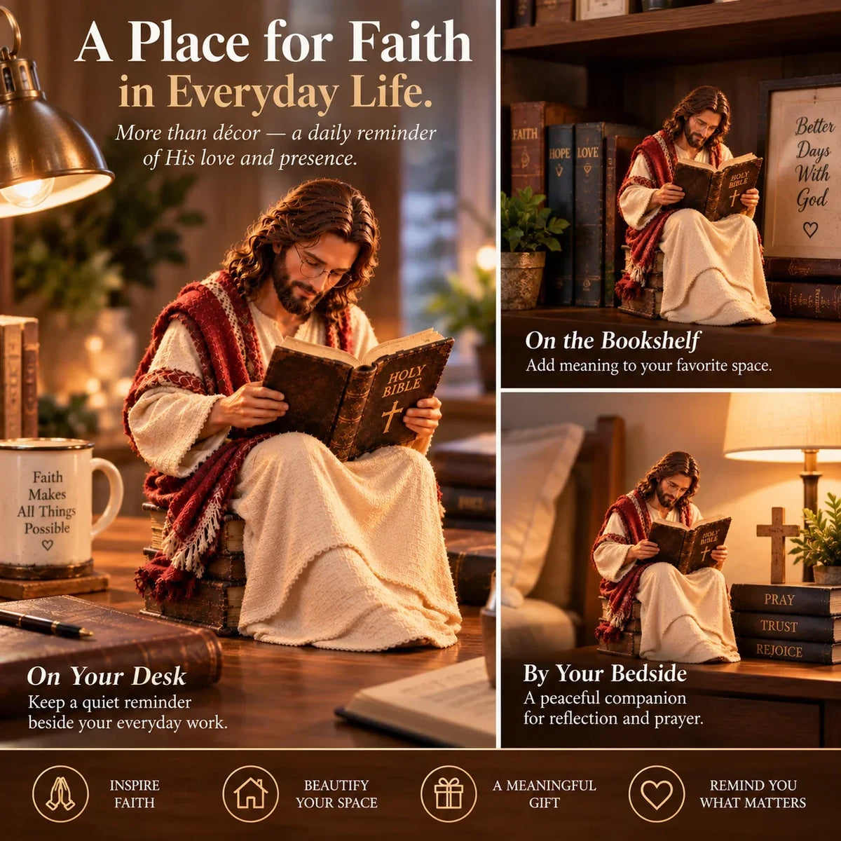 Keep Faith Close – Jesus Reading the Bible Figurine