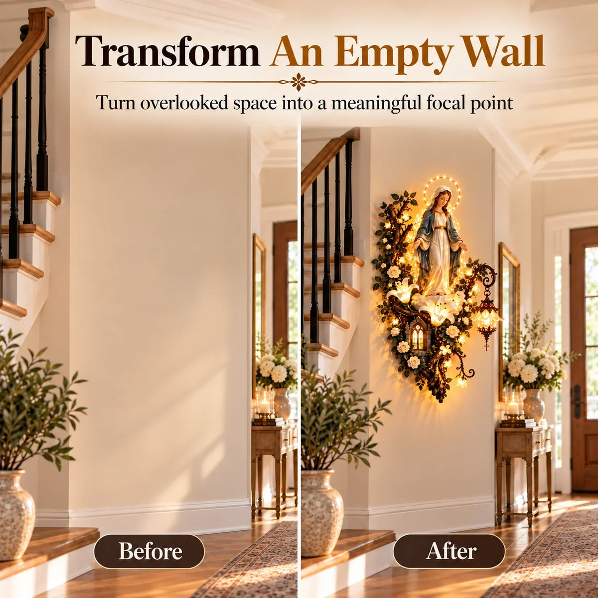 Illuminated Holy Family Floral Wall Decor