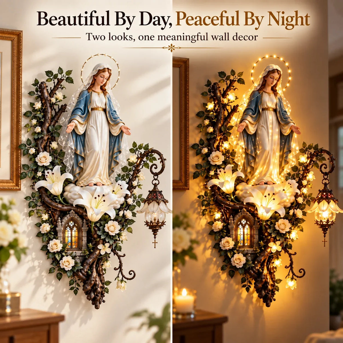 Illuminated Holy Family Floral Wall Decor