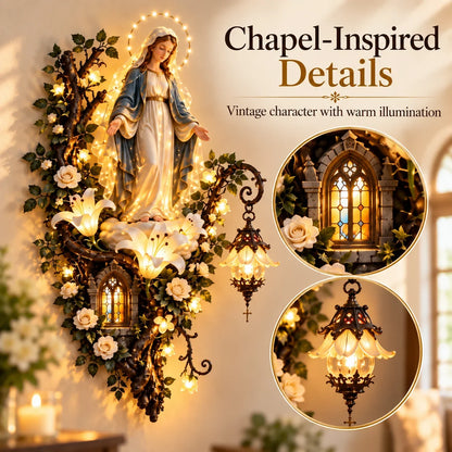 Illuminated Holy Family Floral Wall Decor