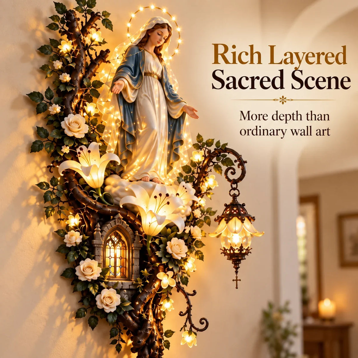 Illuminated Holy Family Floral Wall Decor
