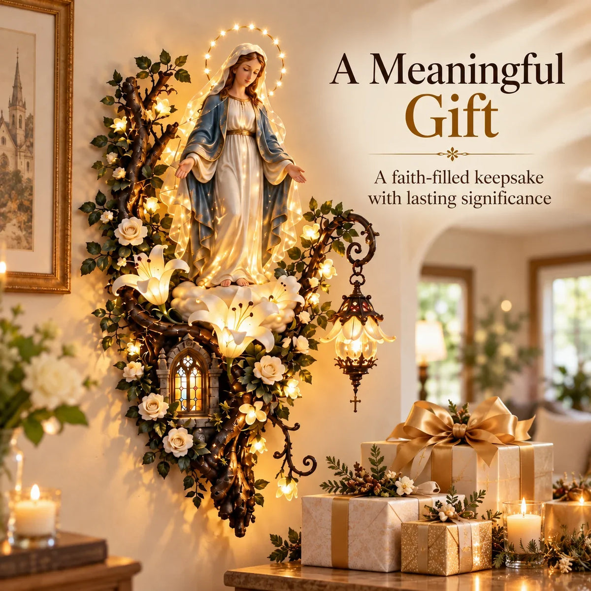 Illuminated Holy Family Floral Wall Decor