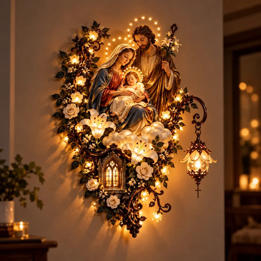 Illuminated Holy Family Floral Wall Decor
