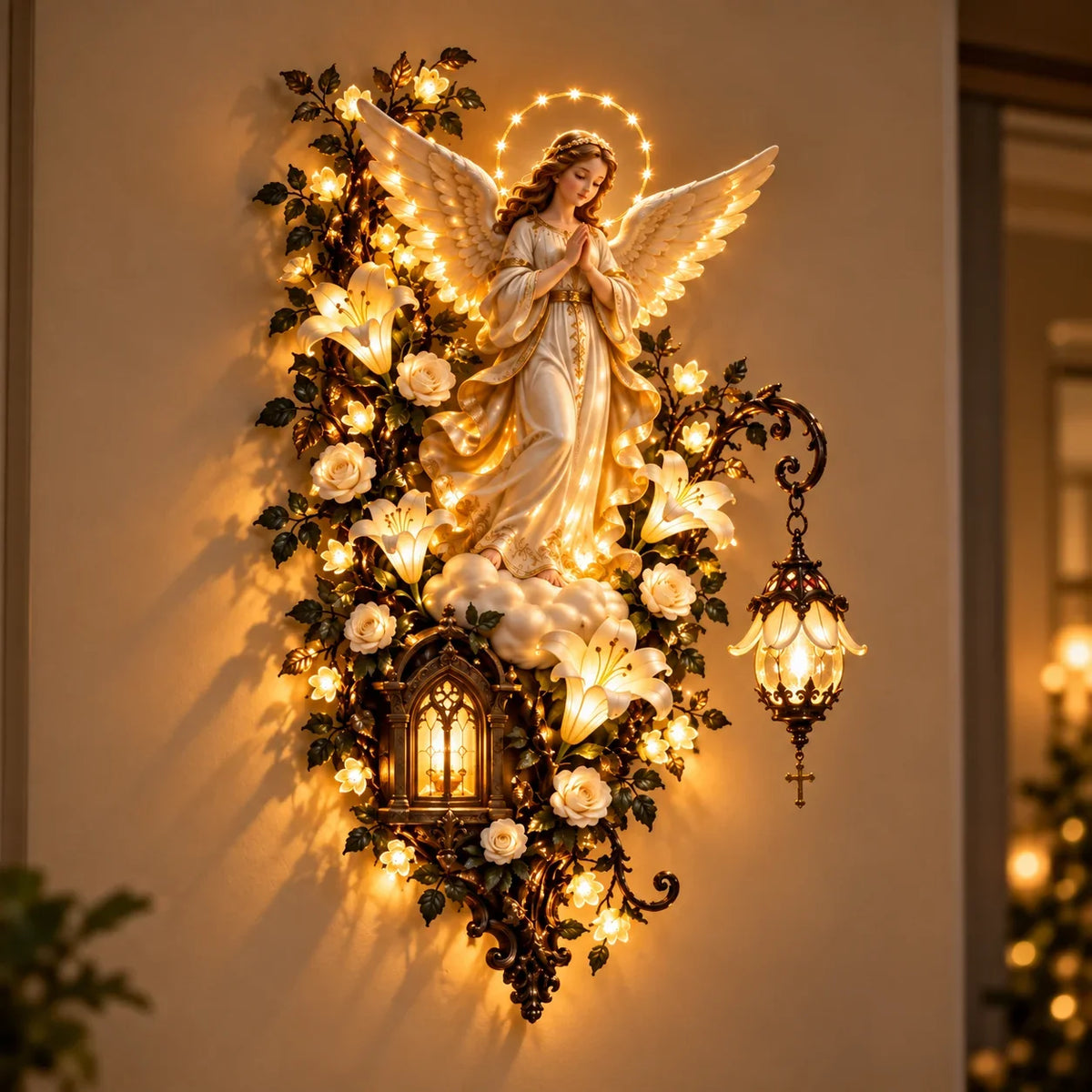 Illuminated Holy Family Floral Wall Decor