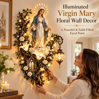 Illuminated Holy Family Floral Wall Decor