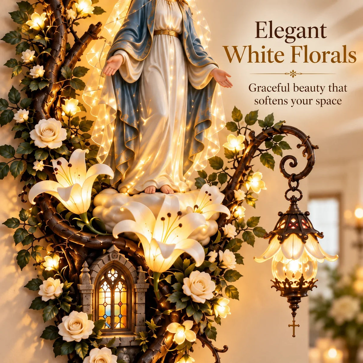 Illuminated Holy Family Floral Wall Decor