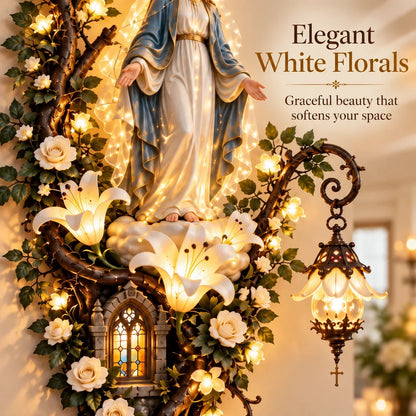Illuminated Holy Family Floral Wall Decor