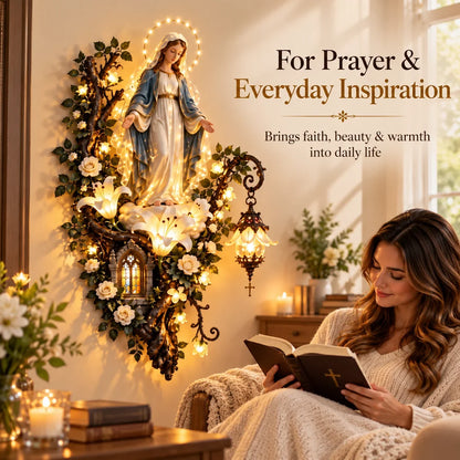 Illuminated Holy Family Floral Wall Decor