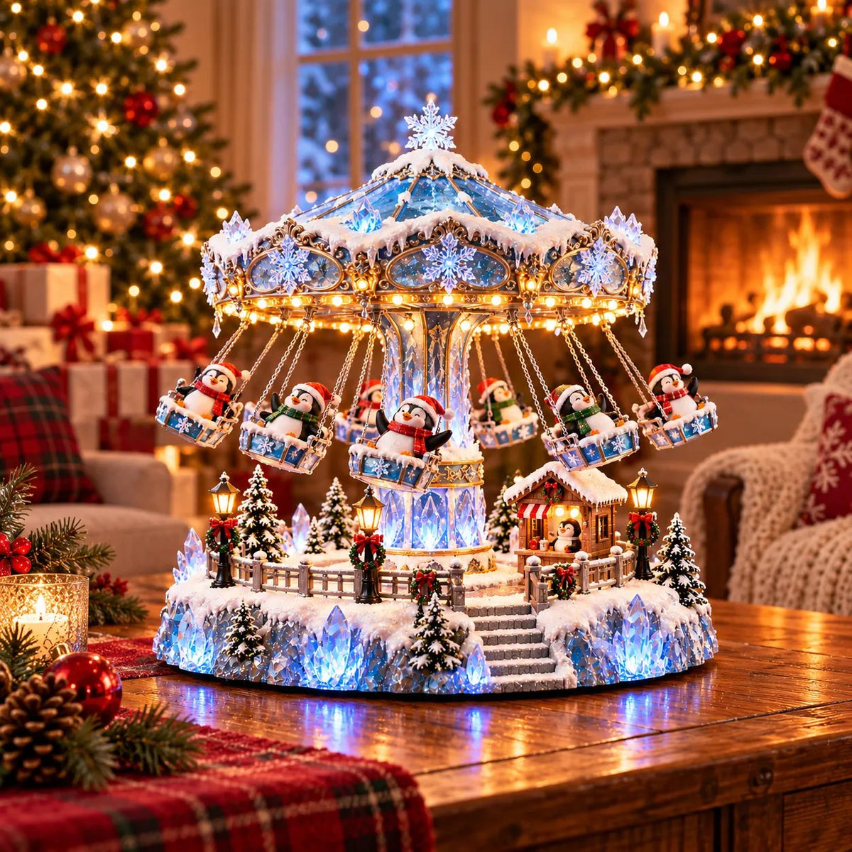 Penguin Winter Swing Carnival – Lighted Rotating Decoration – product view 1