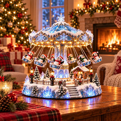 Penguin Winter Swing Carnival – Lighted Rotating Decoration – product view 1