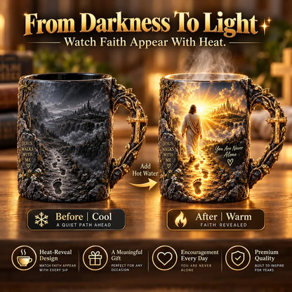 🔥Last Day 49% OFF🔥✝️ Jesus Walks With Me™ – Heat-Reveal Faith Mug | You Are Never Alone