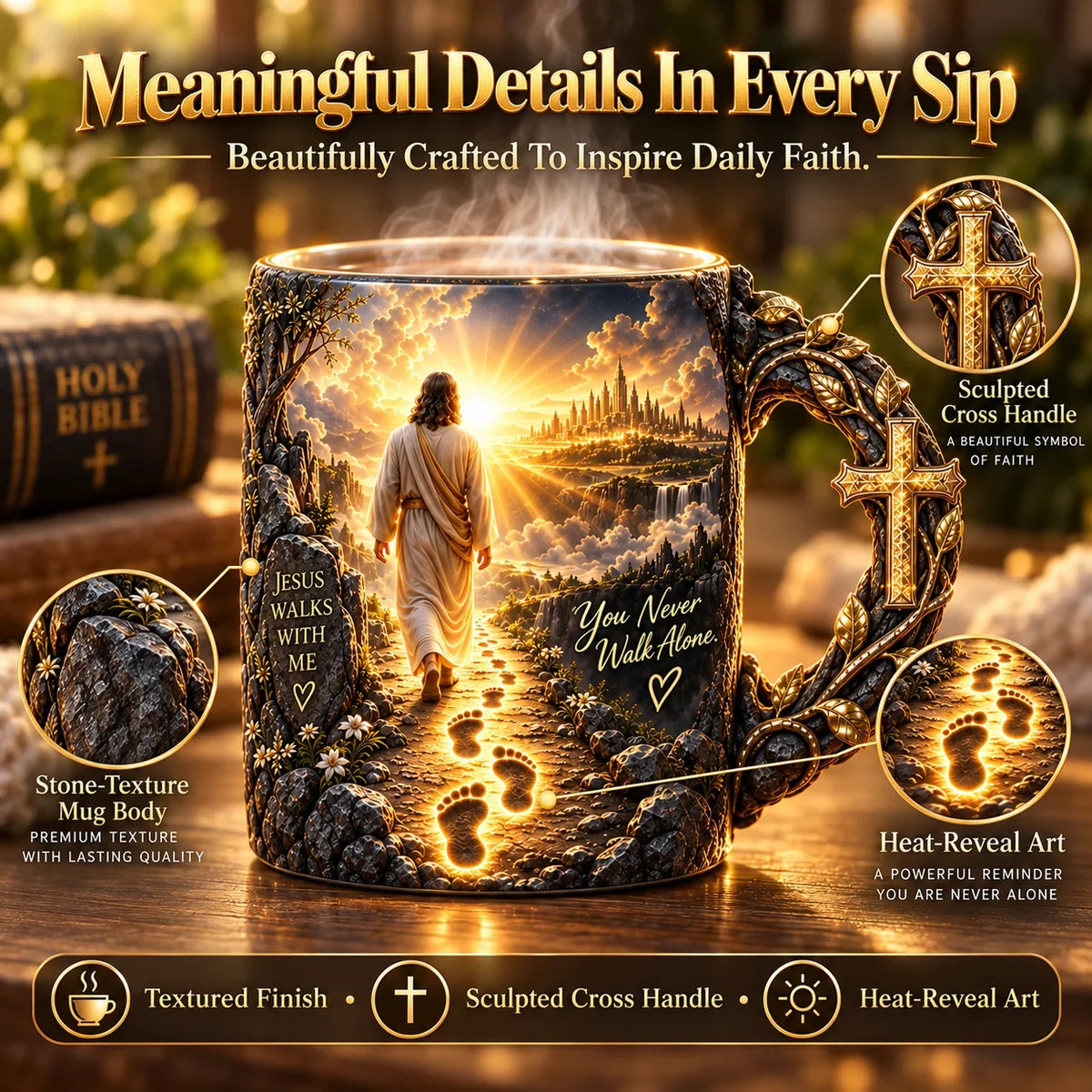🔥Last Day 49% OFF🔥✝️ Jesus Walks With Me™ – Heat-Reveal Faith Mug | You Are Never Alone