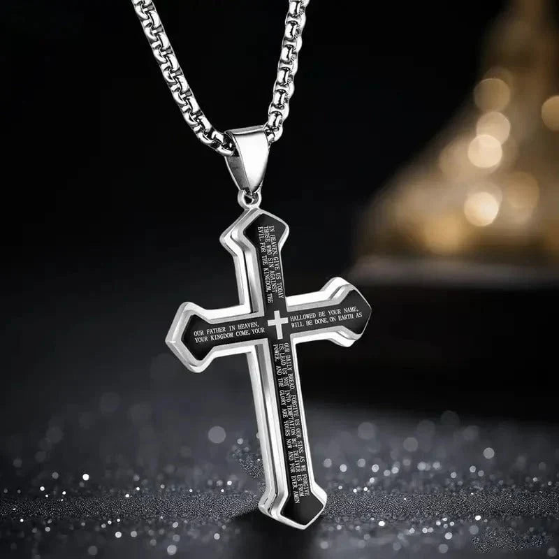 Lord's Prayer Layered Cross Necklace – product view 1