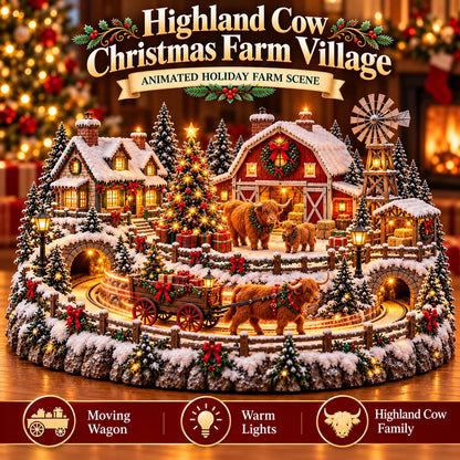 🐮 Highland Cow Christmas Farm Village – Animated Holiday Scene