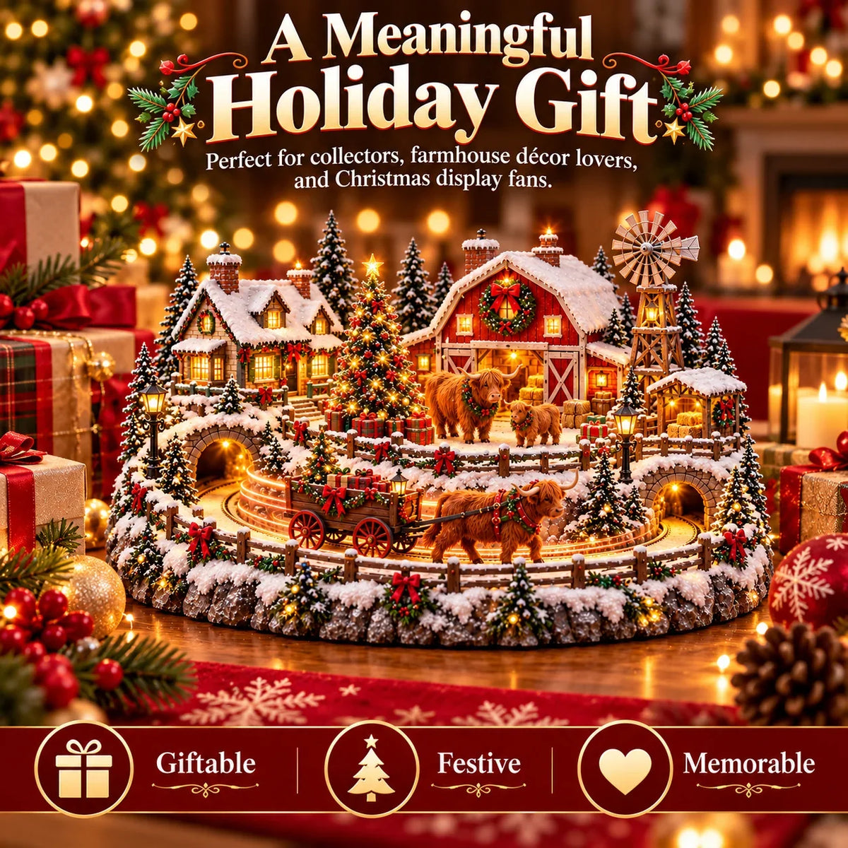 🐮 Highland Cow Christmas Farm Village – Animated Holiday Scene