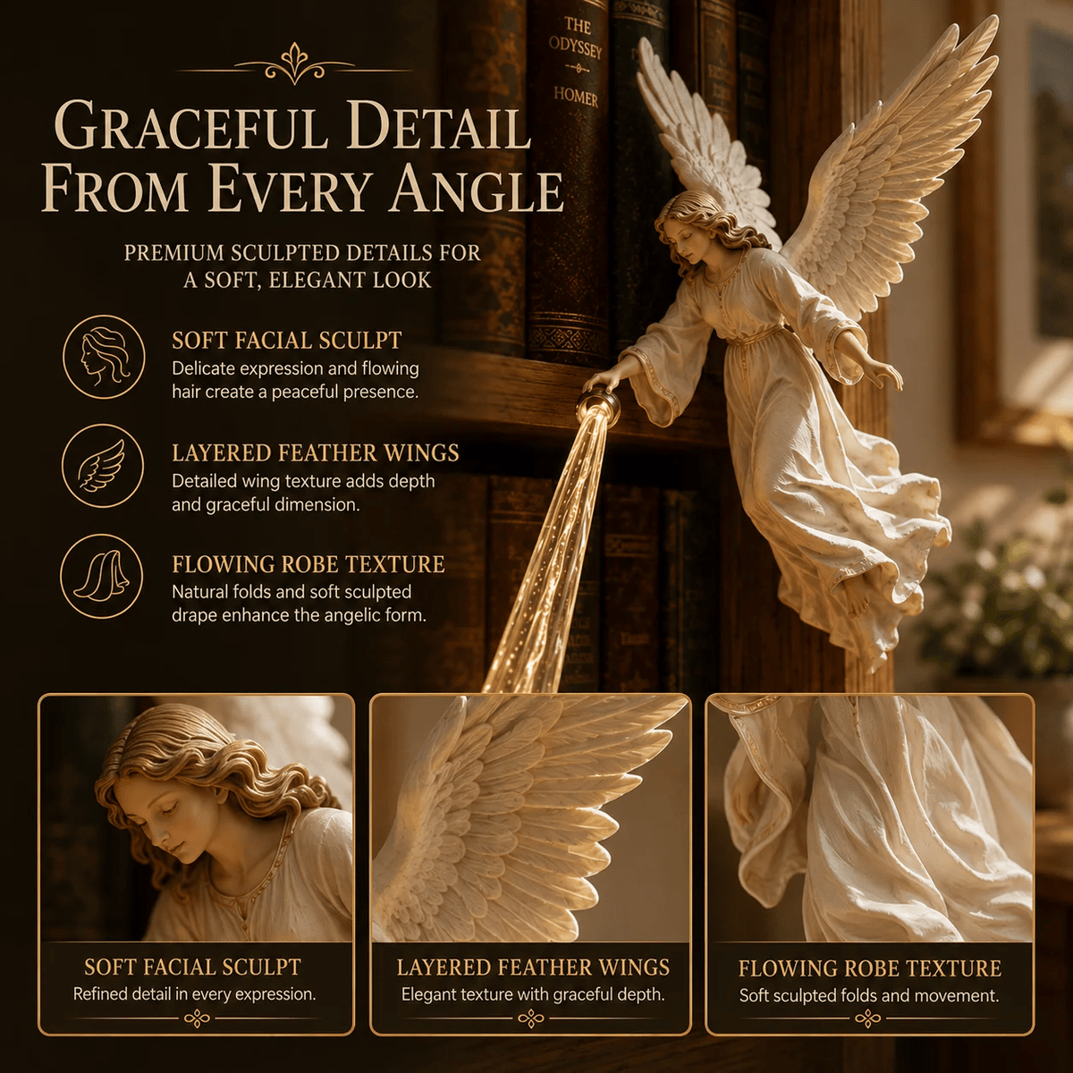 👼🎁 Celestial Guardian – Angel Light Beam Bookshelf Decor