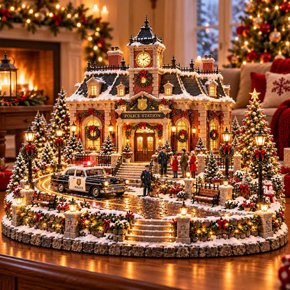 🎄 Christmas Police Station Village™ – Warm LED Lights, Vintage Patrol Car & K9 Holiday Display
