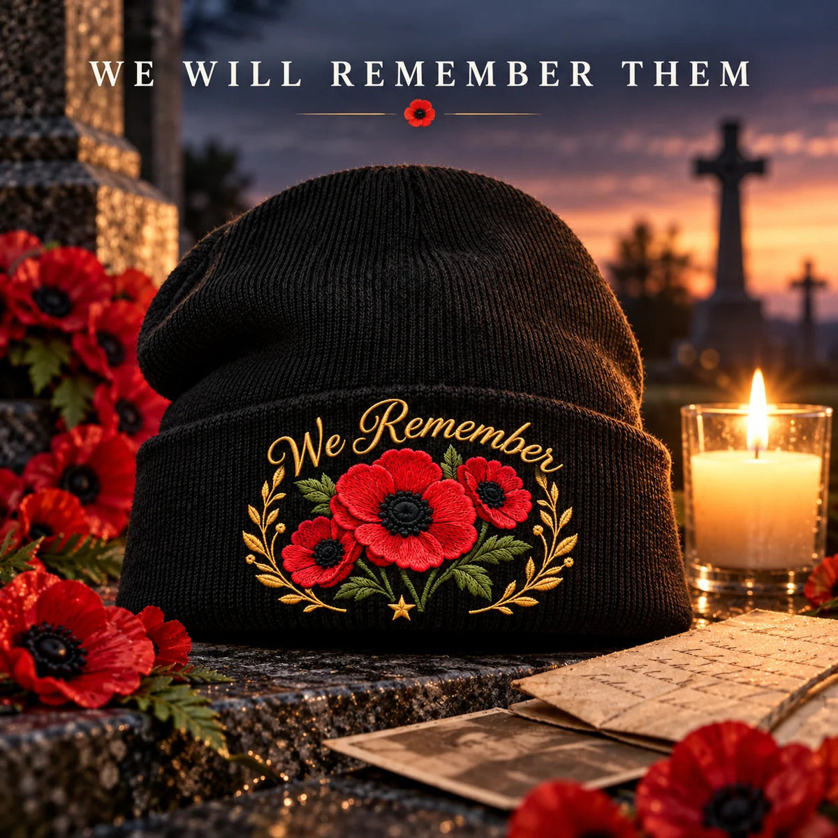 Poppy Embroidered Remembrance Beanie – product view 6
