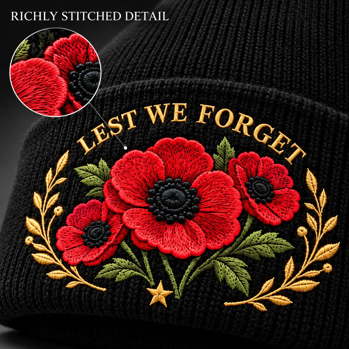Poppy Embroidered Remembrance Beanie – product view 4