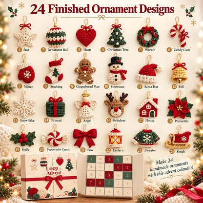 🎄 24-Day Crochet Christmas Advent Calendar™ – 24 Surprise DIY Ornament Kits to Make & Hang 🧶