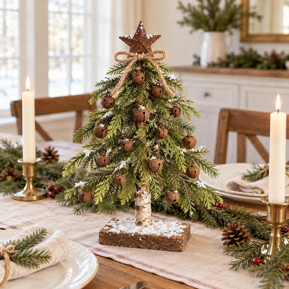 🎄✨ Snow-Kissed Bell & Star Christmas Tree – Charming Holiday Décor