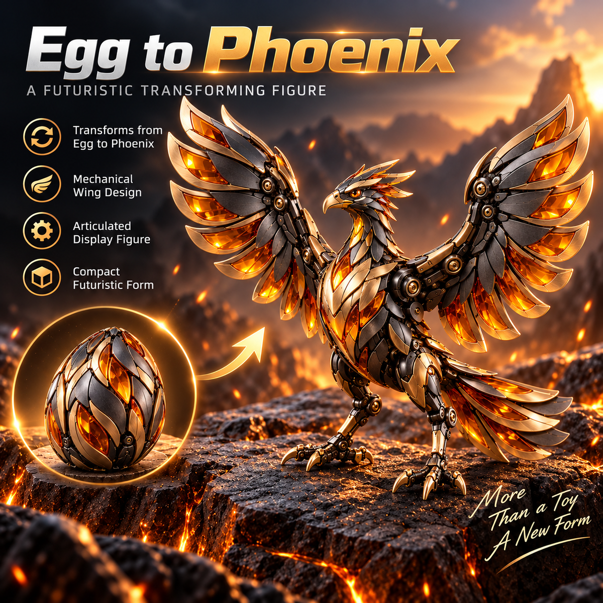 Black & Gold Phoenix Transforming Egg