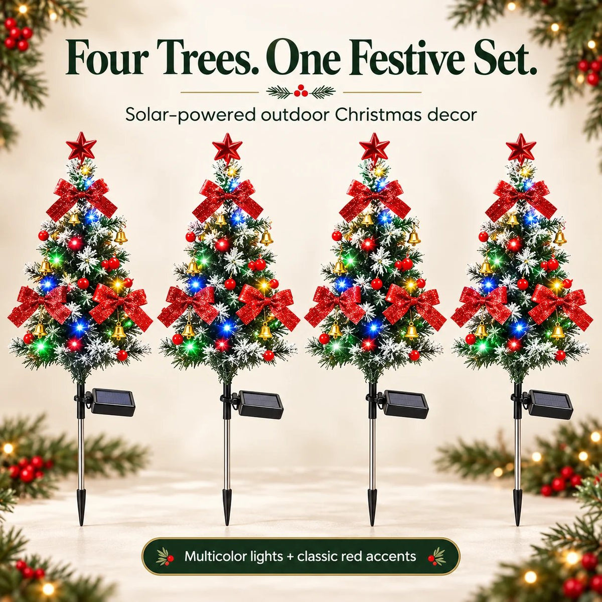 Solar Christmas Tree Garden Lights - 4 Pack