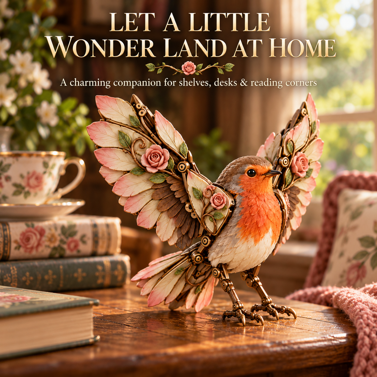 Rosewing Robin Transforming Egg – Floral Mechanical Bird – view 1