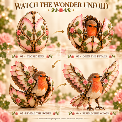 Rosewing Robin Transforming Egg – Floral Mechanical Bird – view 5
