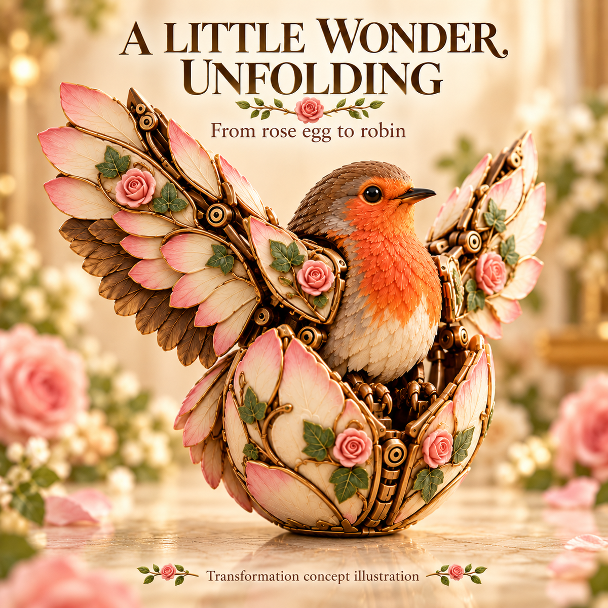 Rosewing Robin Transforming Egg – Floral Mechanical Bird – view 2