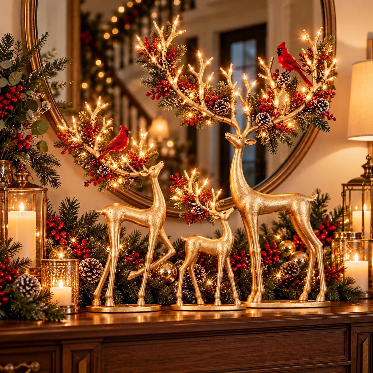 Cardinal Woodland Reindeer – Lighted Golden Deer Decorations – product view 6