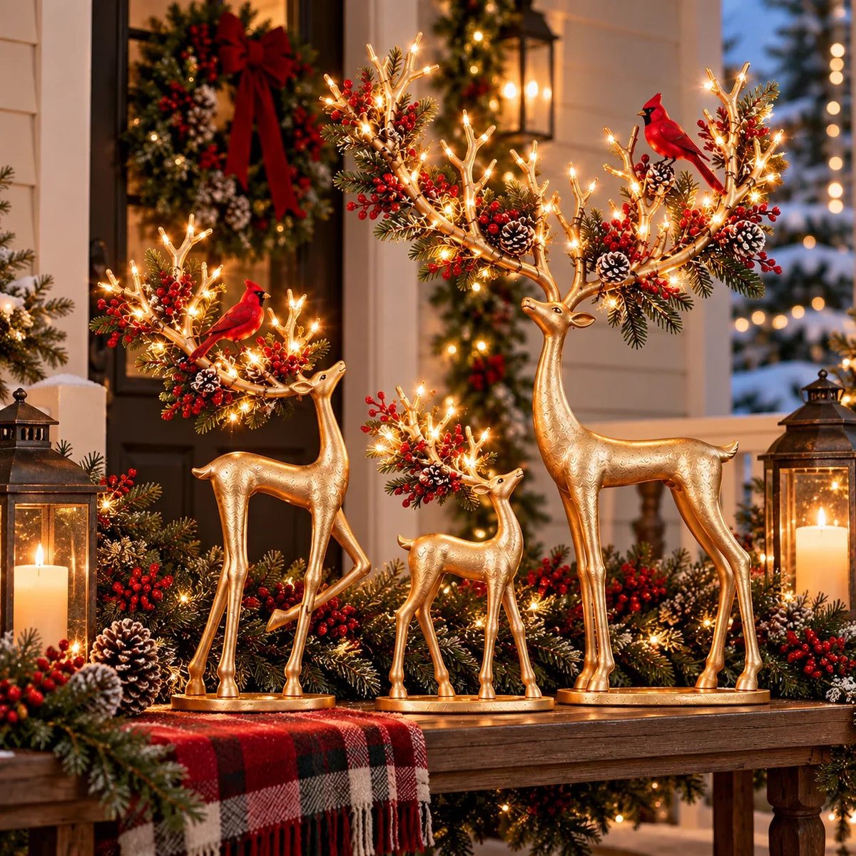 Cardinal Woodland Reindeer – Lighted Golden Deer Decorations – product view 7