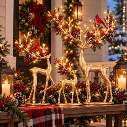 Cardinal Woodland Reindeer – Lighted Golden Deer Decorations – product view 7