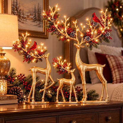 Cardinal Woodland Reindeer – Lighted Golden Deer Decorations – product view 9