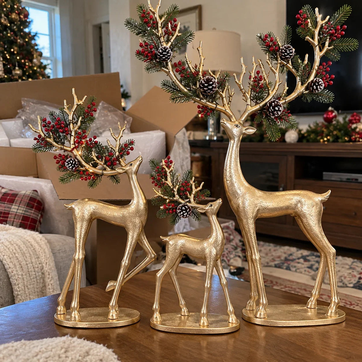 Cardinal Woodland Reindeer – Lighted Golden Deer Decorations – product view 11