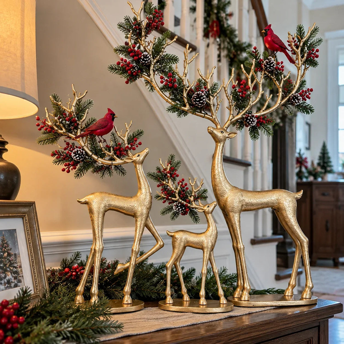 Cardinal Woodland Reindeer – Lighted Golden Deer Decorations – product view 4