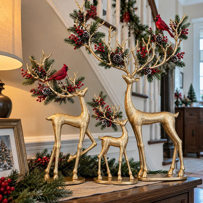 Cardinal Woodland Reindeer – Lighted Golden Deer Decorations – product view 4