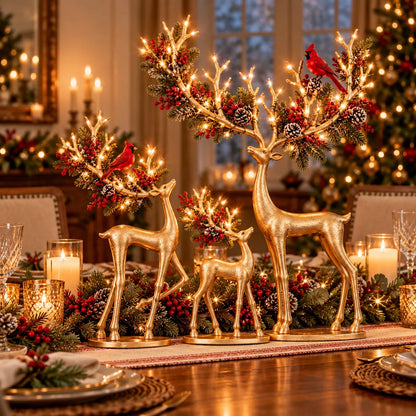 Cardinal Woodland Reindeer – Lighted Golden Deer Decorations – product view 8