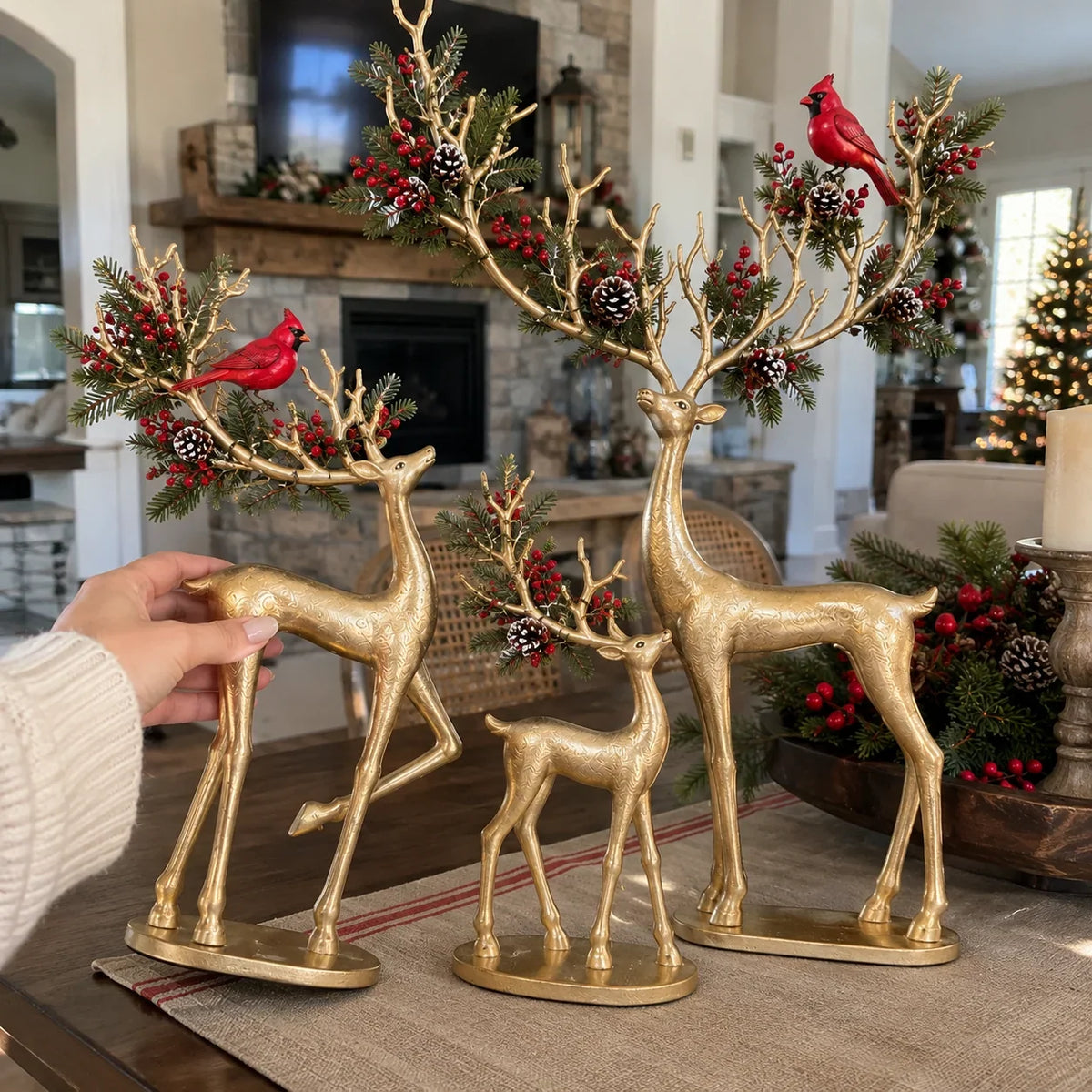 Cardinal Woodland Reindeer – Lighted Golden Deer Decorations – product view 10