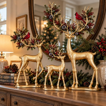 Cardinal Woodland Reindeer – Lighted Golden Deer Decorations – product view 12