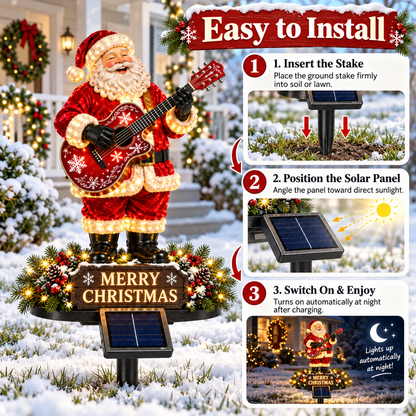 🔥50% Off Last Day✨🎅 Light-Up Guitar Santa Christmas Yard Decoration🎸 – Festive Outdoor Holiday Display 🎄✨